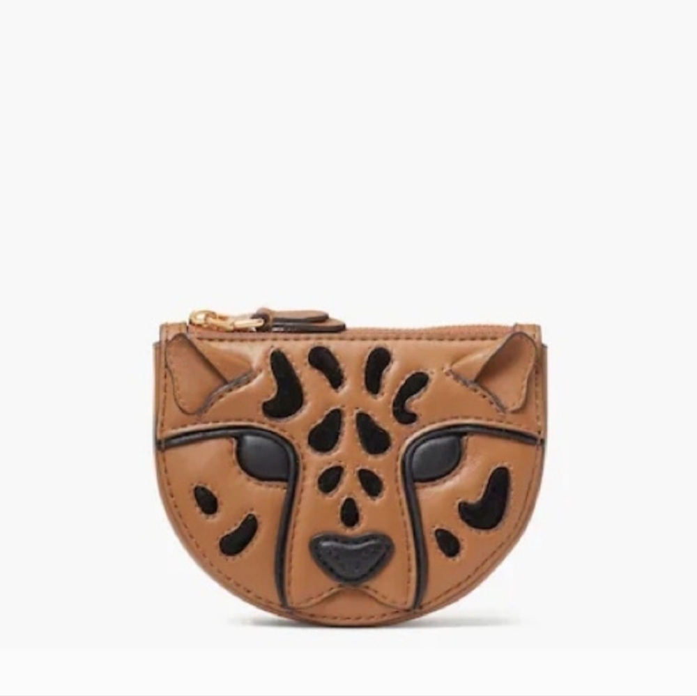 Kate Spade New York Leather Lucy 3D Leopard Tiger Coin Purse Wallet